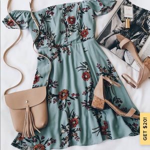 LuLu’s Light Blue Floral Off-the-Shoulder Dress